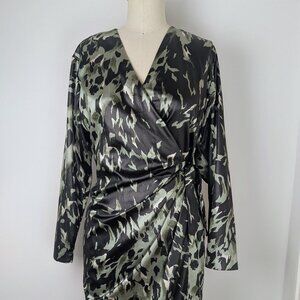 Vintage 80s Wrap Dress Miss Oops California Power Dressing Green Satin